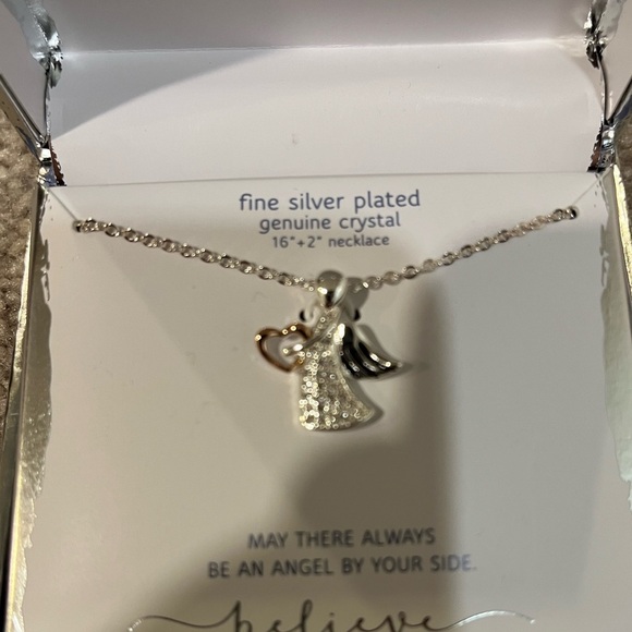 Gratitude & Grace Fine Silver Plated Genuine Crystal Angel Necklace - Picture 3 of 5